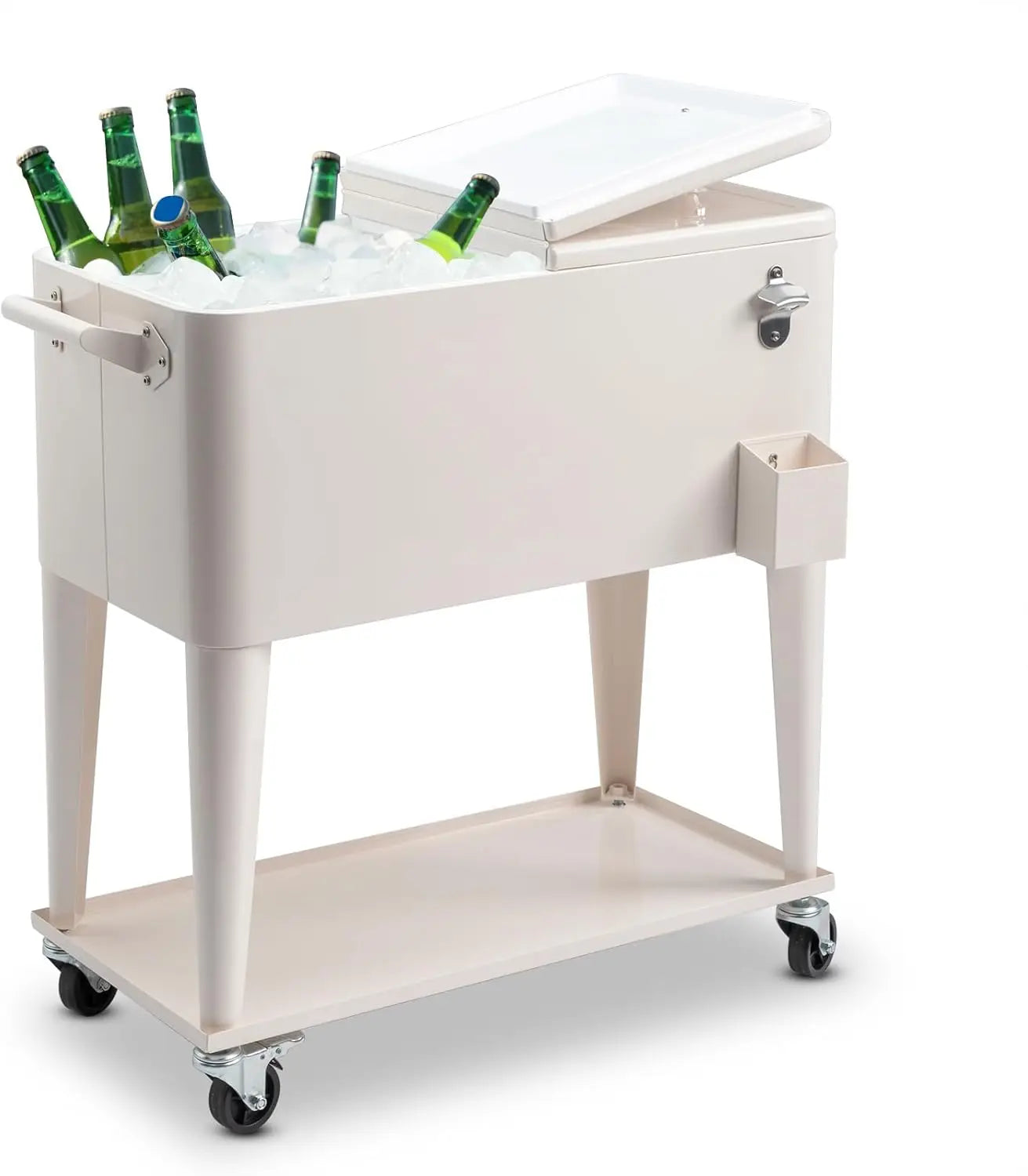 SEALAMB 80 Quart Rolling Cooler Cart with Wheels, Portable Ice Chest with Bottle Opener & Shelf, Outdoor Beverage Cart Ice Chest