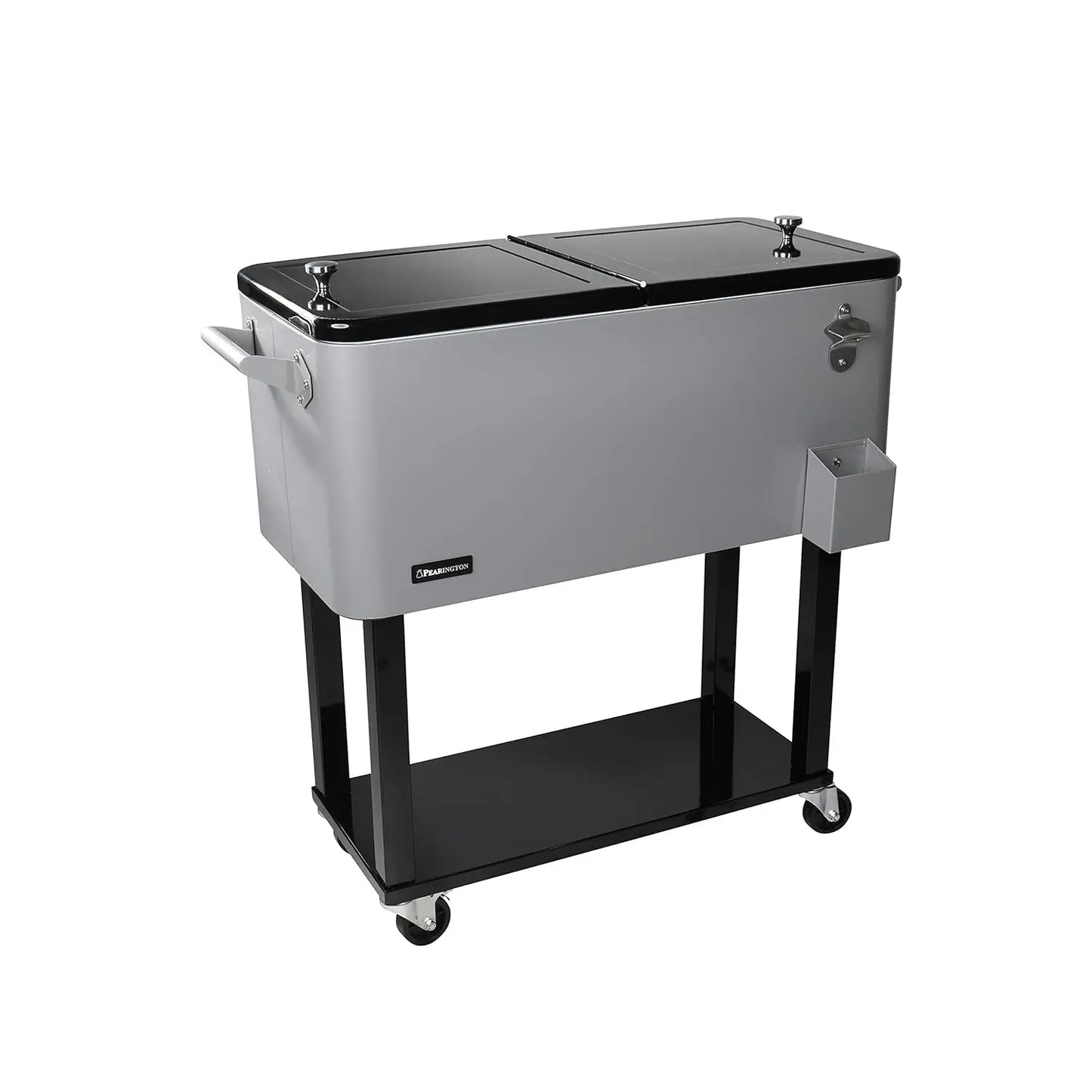 80 Quart Rolling Ice Chest, Portable Patio Party Bar Drink Cooler Cart, with Shelf, Beverage Pool with Bottle Opener, Grey