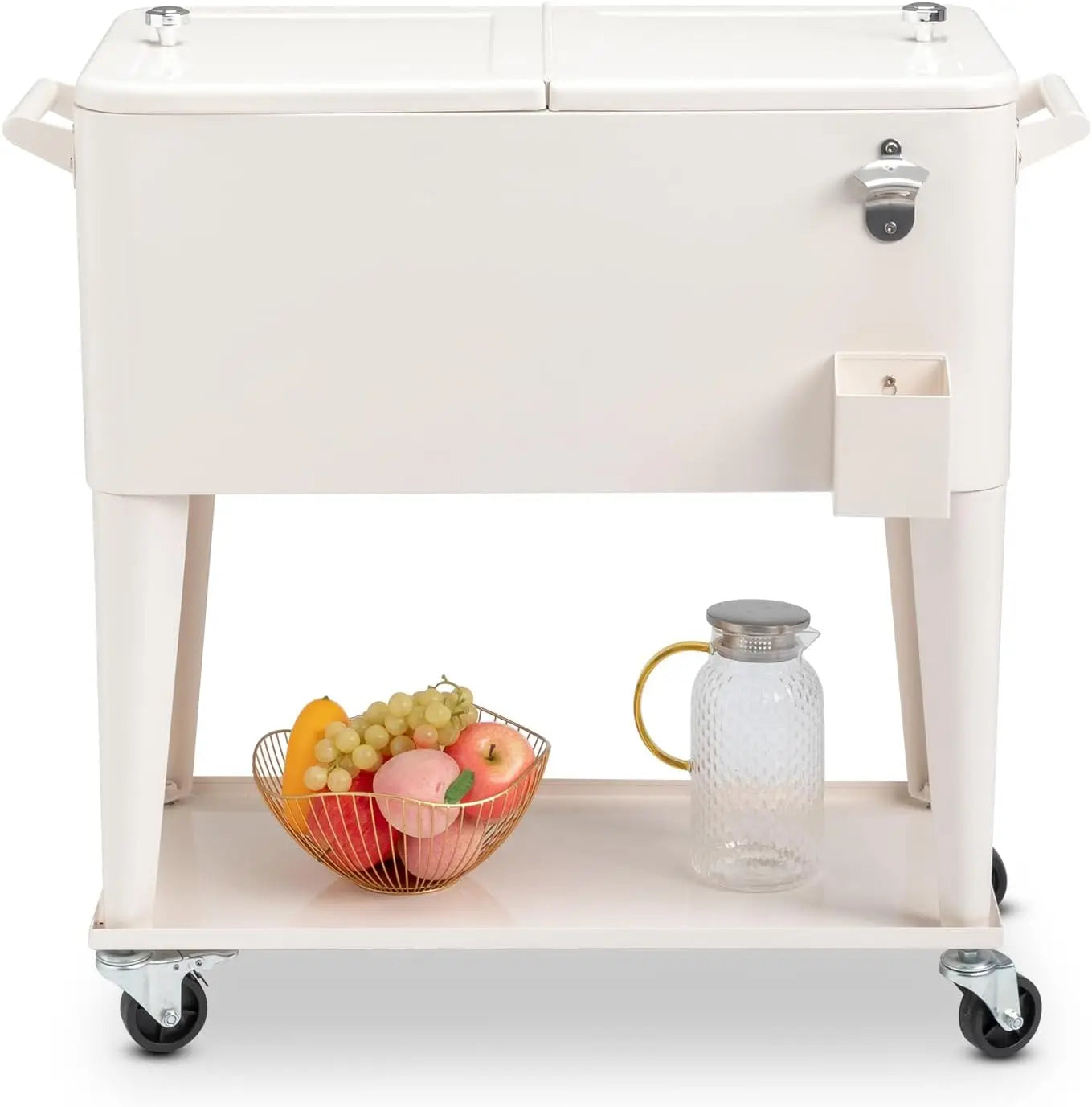 SEALAMB 80 Quart Rolling Cooler Cart with Wheels, Portable Ice Chest with Bottle Opener & Shelf, Outdoor Beverage Cart Ice Chest