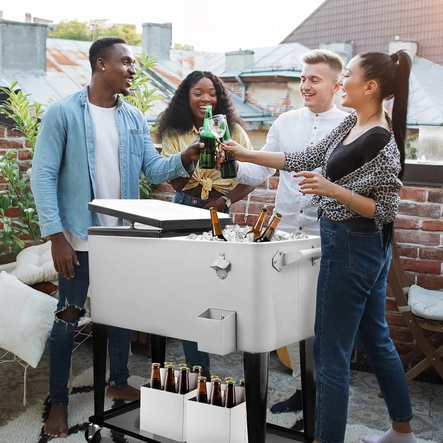 80 Quart Rolling Ice Chest on Wheels and Handle,Rolling Cooler Cart Outdoor Beverage Cart for Patio Party,Backyard,Pool,Picnic,