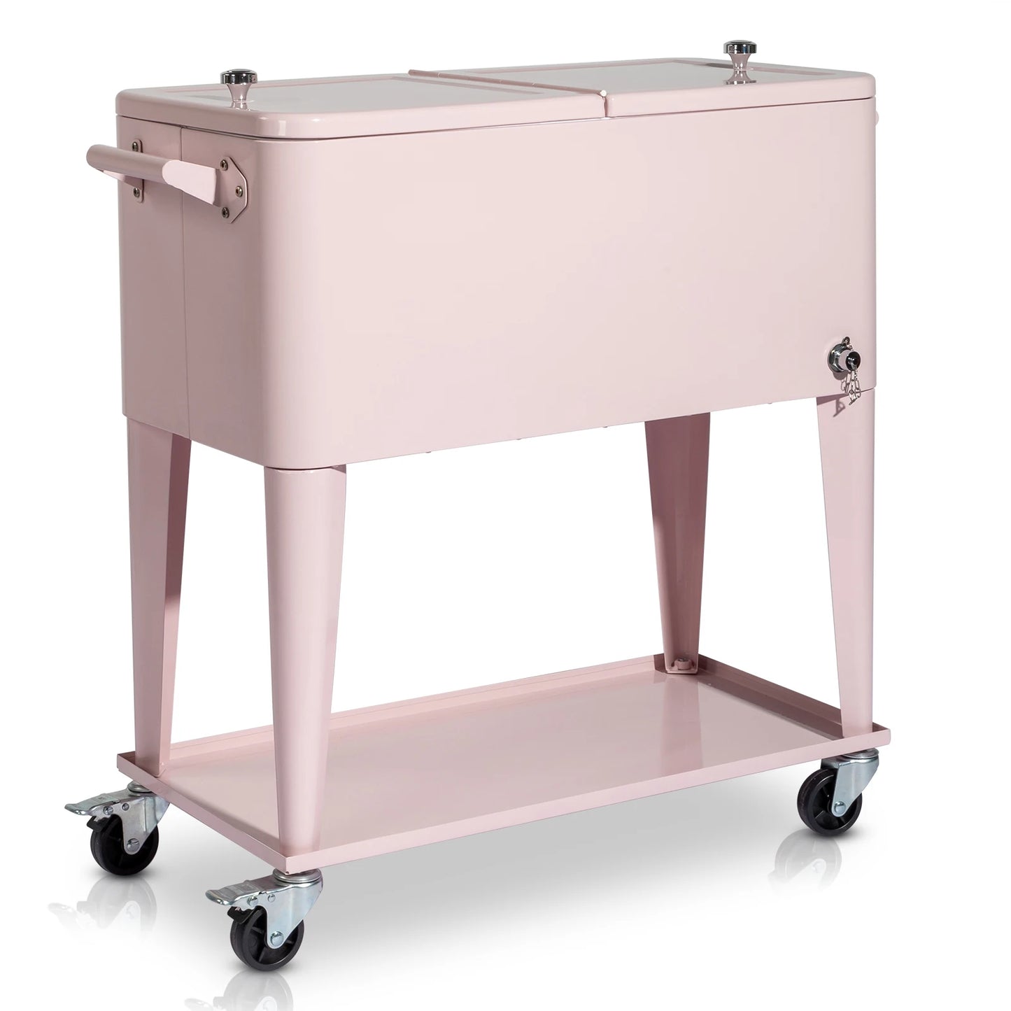 80 Quart Rolling Ice Chest on Wheels Portable Patio Party Bar Drink Cooler Cart with Shelf Beverage Pool with Bottle Opener