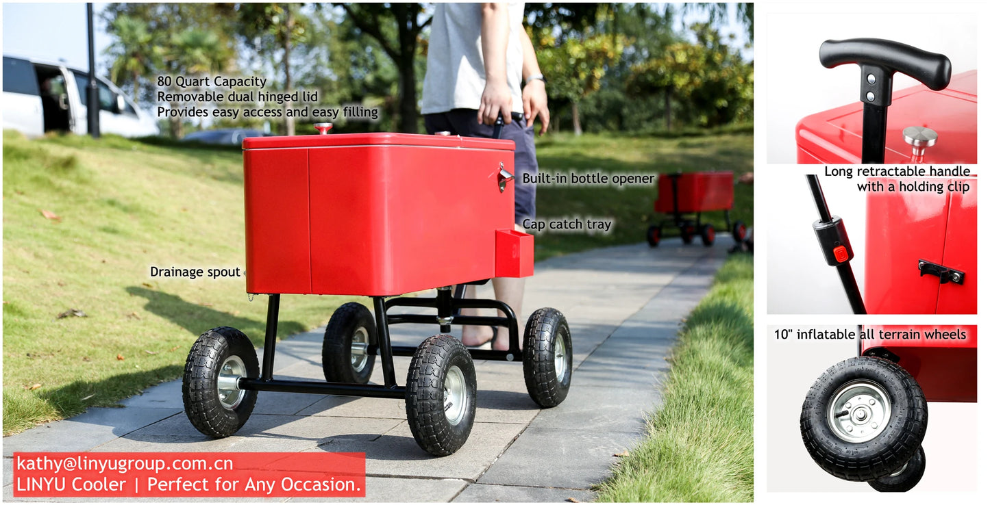 Outdoor Beverage Cooler 80 Quart Party Rolling Cart Mobile Ice Chest Ice Rolling Coolers for Camping Picnic Beach Park Event