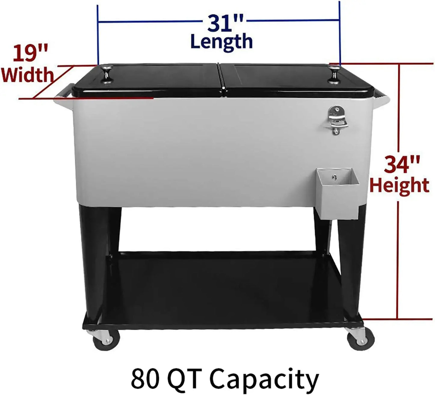 80 Quart Rolling Ice Chest on Wheels and Handle,Rolling Cooler Cart Outdoor Beverage Cart for Patio Party,Backyard,Pool,Picnic,