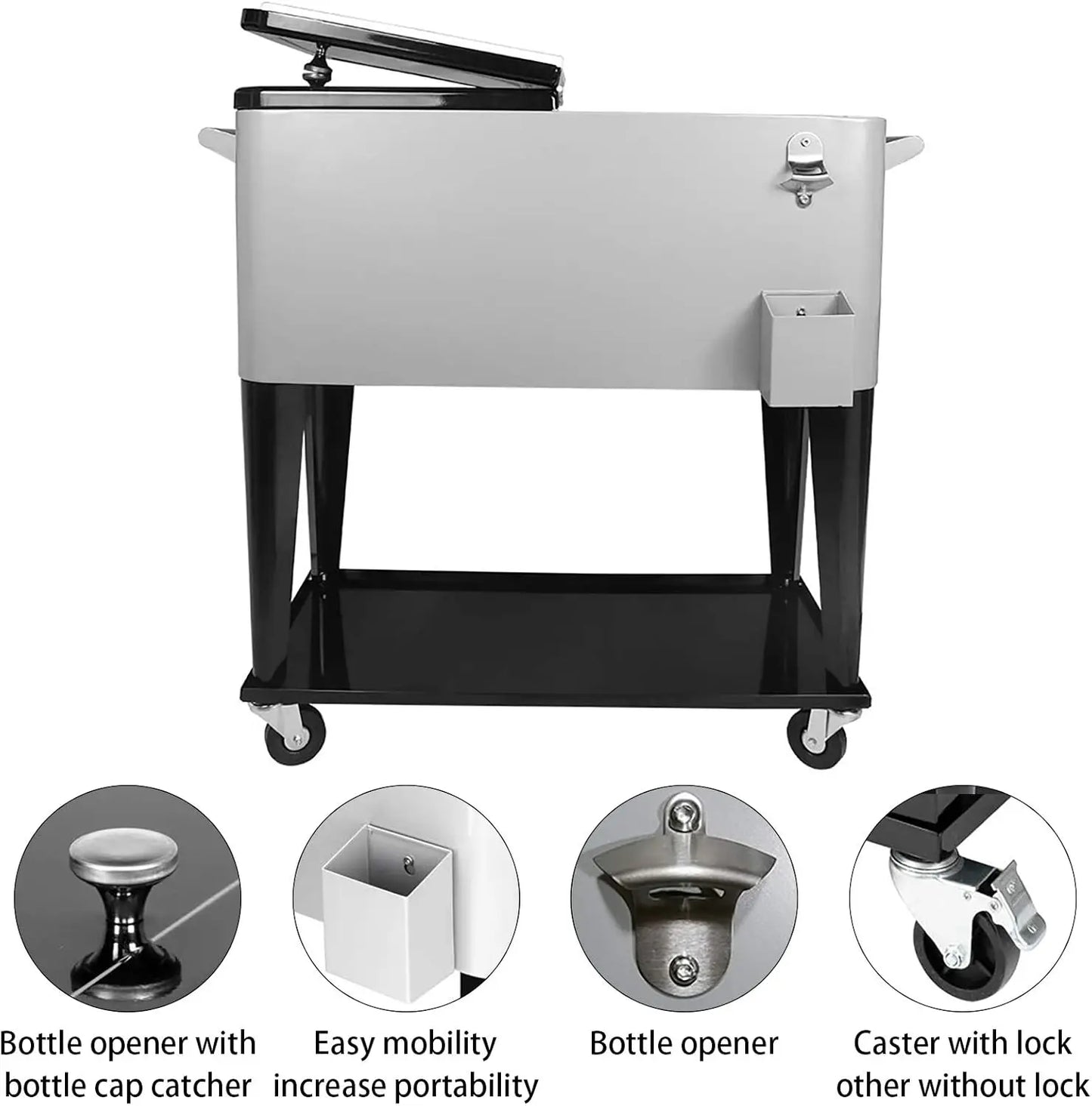 80 Quart Rolling Ice Chest on Wheels and Handle,Rolling Cooler Cart Outdoor Beverage Cart for Patio Party,Backyard,Pool,Picnic,