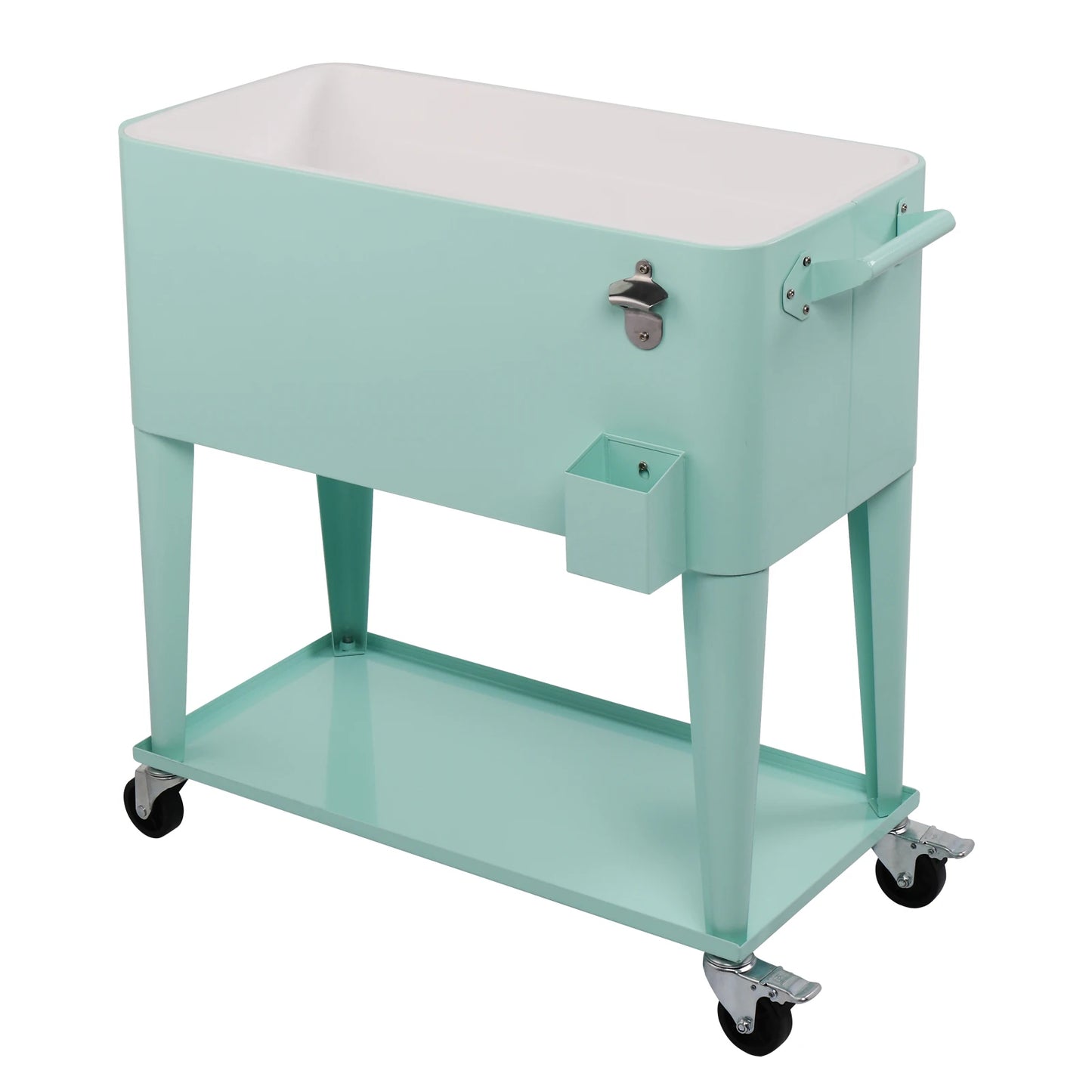 80 Quart Rolling Ice Chest on Wheels Portable Patio Party Bar Drink Cooler Cart with Shelf Beverage Pool with Bottle Opener