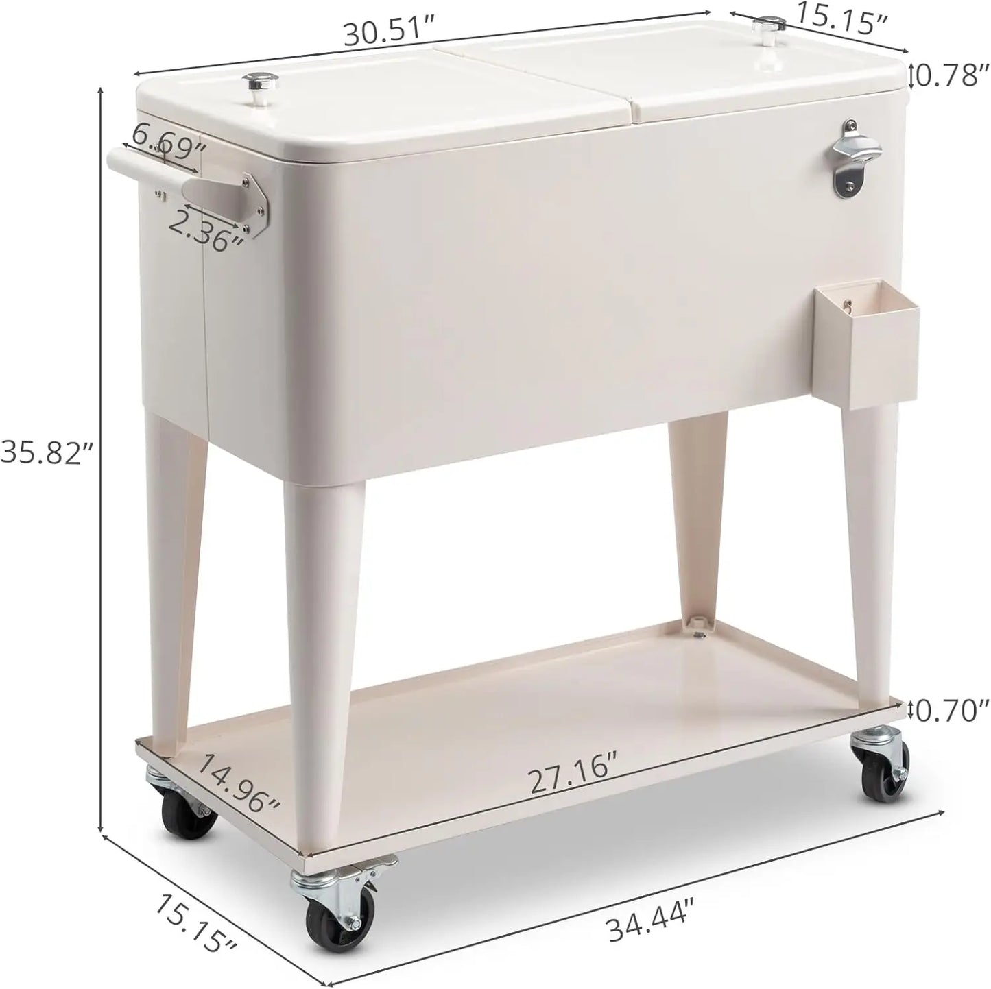 SEALAMB 80 Quart Rolling Cooler Cart with Wheels, Portable Ice Chest with Bottle Opener & Shelf, Outdoor Beverage Cart Ice Chest