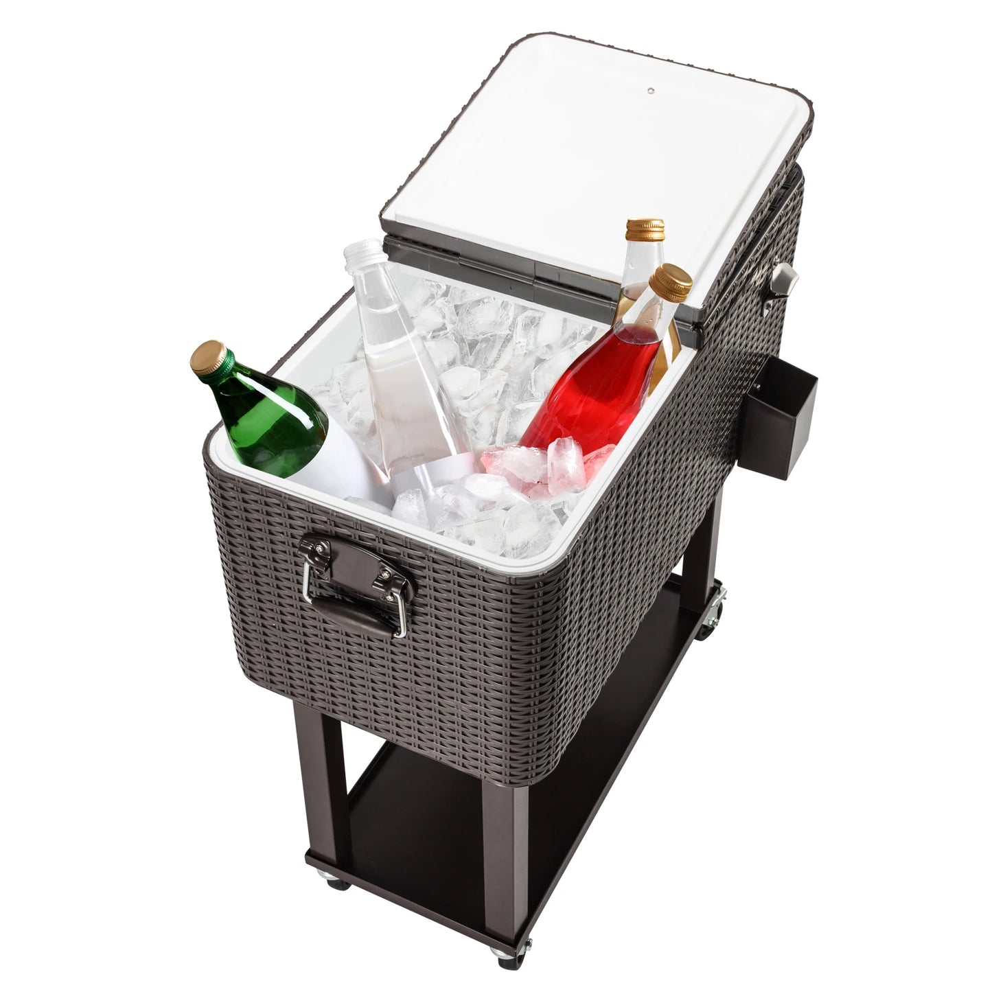 80 Quart Rolling Ice Chest, Portable Patio Party Bar Drink Cooler Cart, with Shelf, Beverage Pool with Bottle Opener