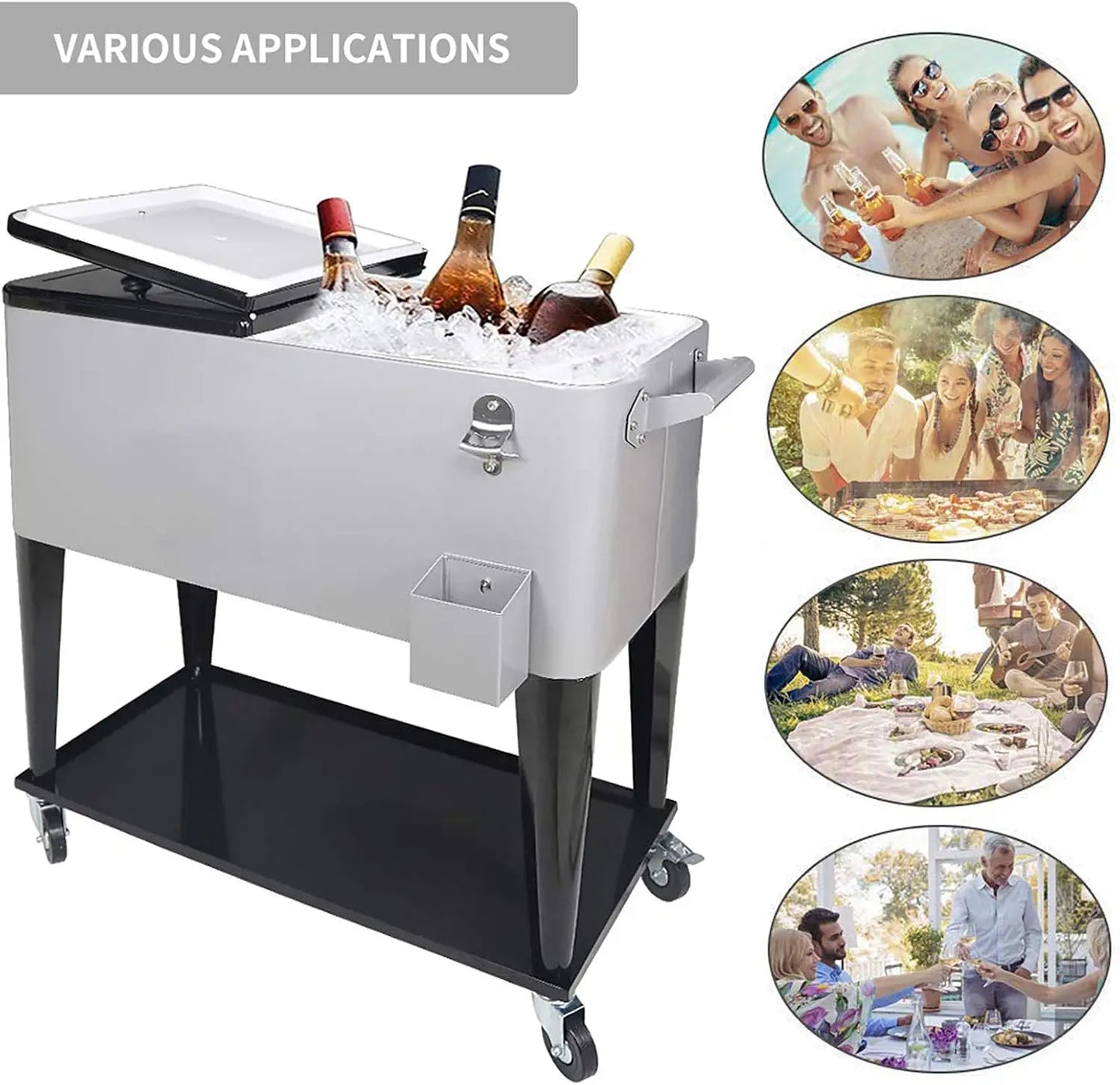 80 Quart Rolling Ice Chest on Wheels and Handle,Rolling Cooler Cart Outdoor Beverage Cart for Patio Party,Backyard,Pool,Picnic,